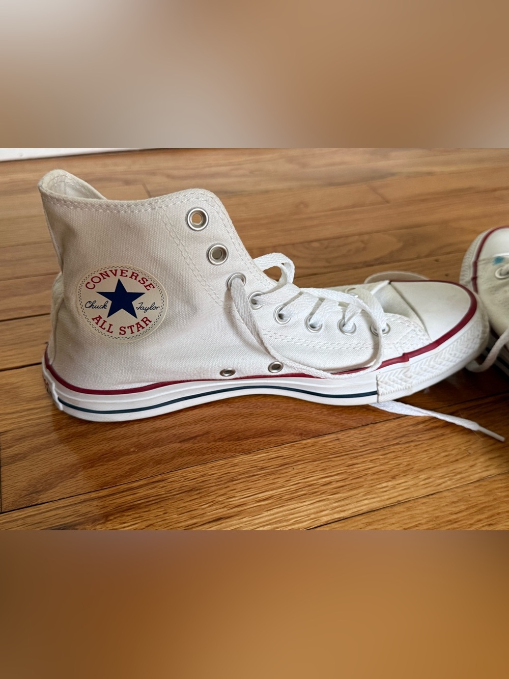 Converse All Star White High Top Sneakers with Mens 7/Womens 9